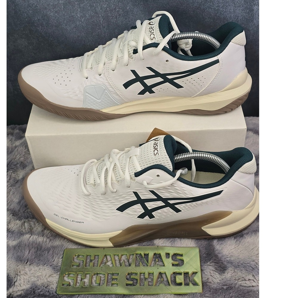 NWT ASICS Gel-Challenger 14 Clay Tennis Shoes WHITE/SAXON GREEN Men Size 12